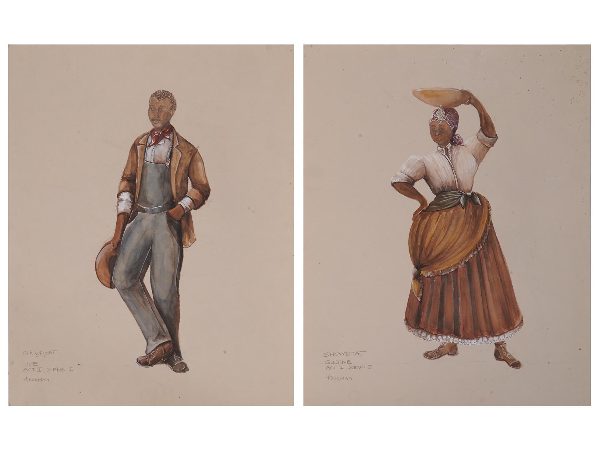 VINTAGE COSTUME DESIGN PAINTINGS SIGNED T. DORMAN PIC-0